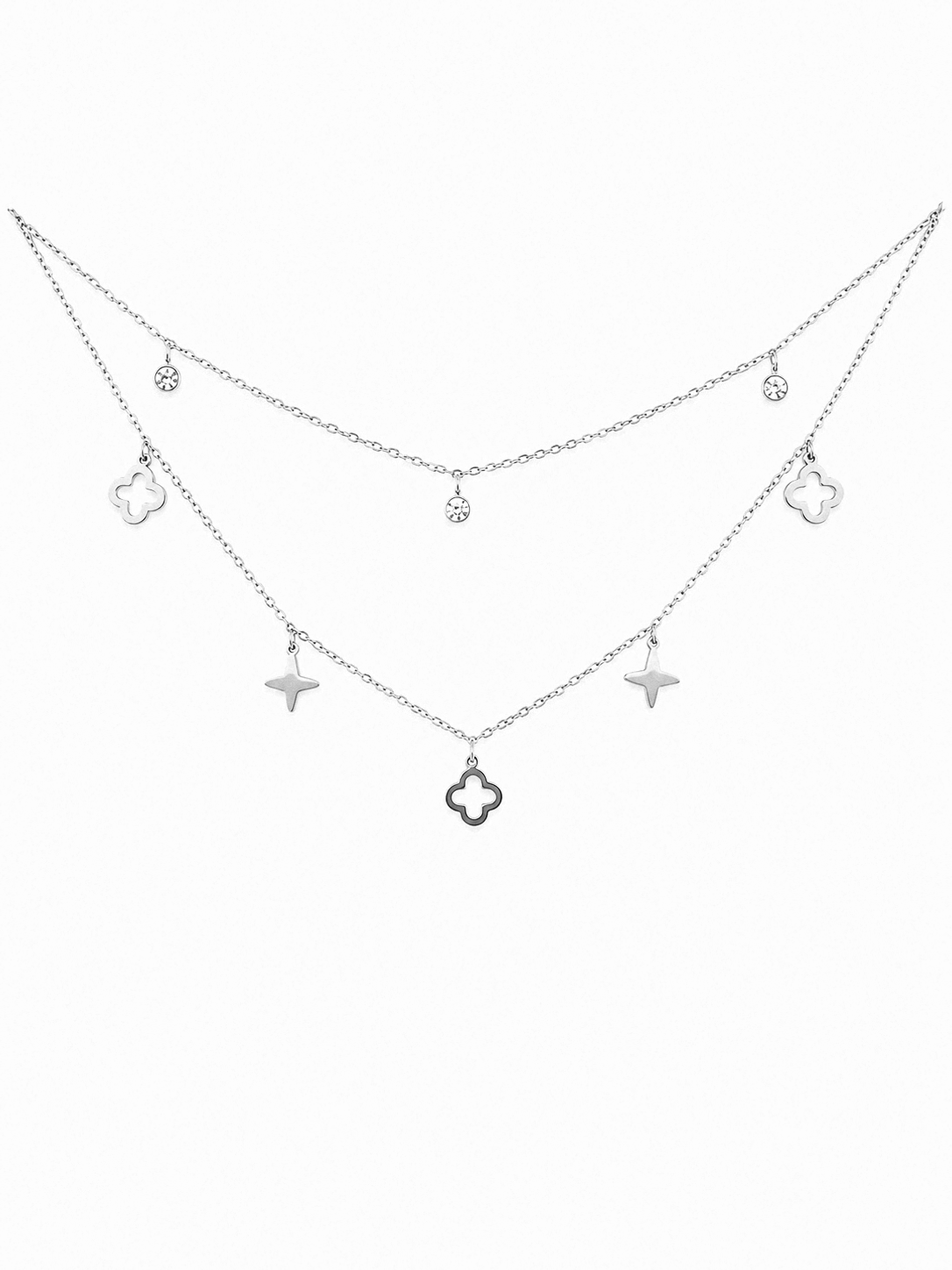 Juliette • Collier double rang en acier inoxydable et zircons