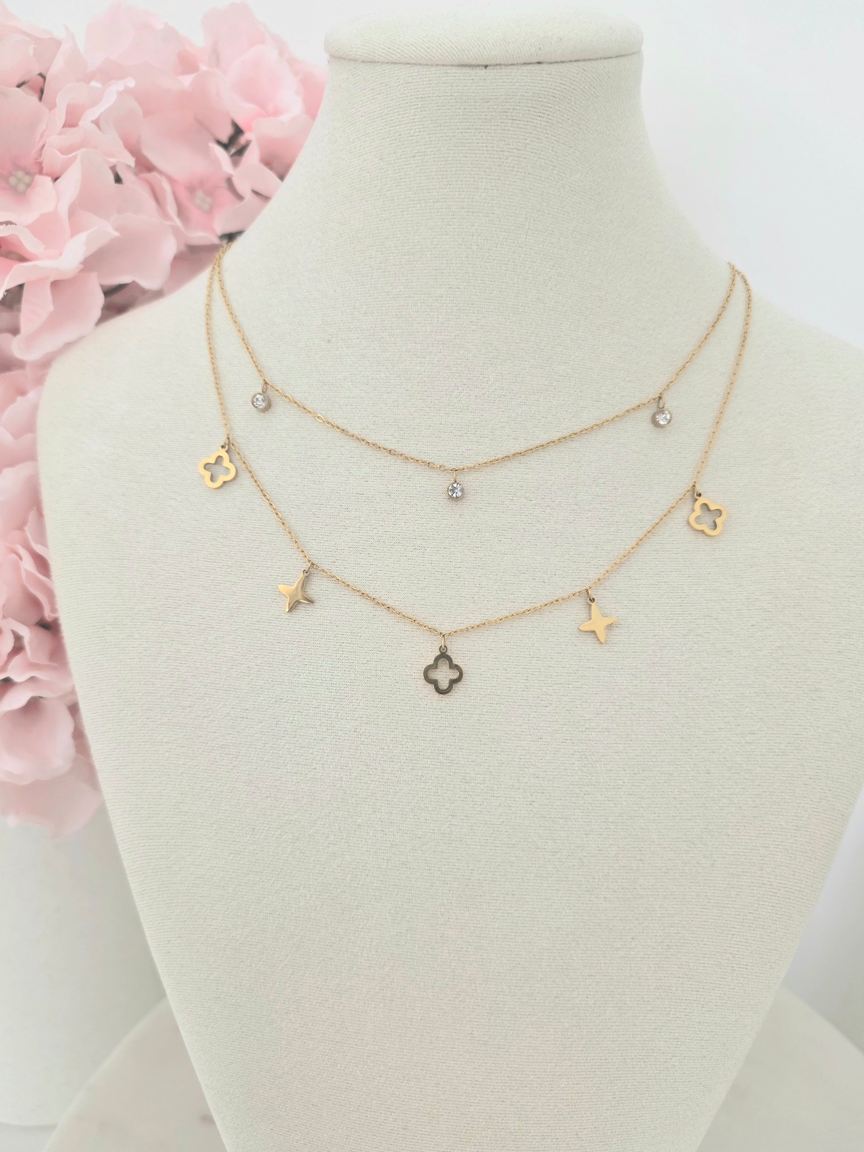 Juliette • Collier double rang en acier inoxydable et zircons