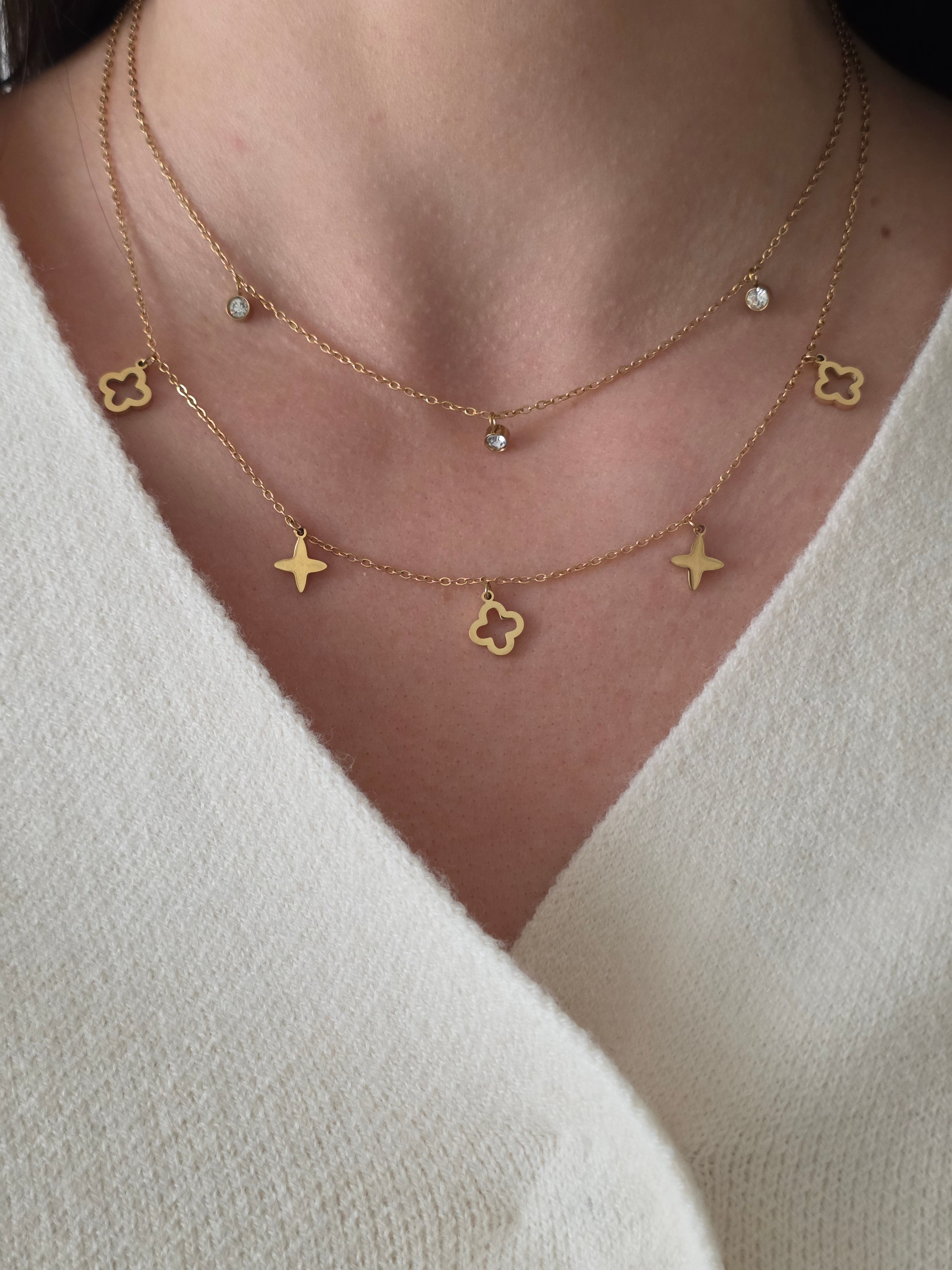 Juliette • Collier double rang en acier inoxydable et zircons