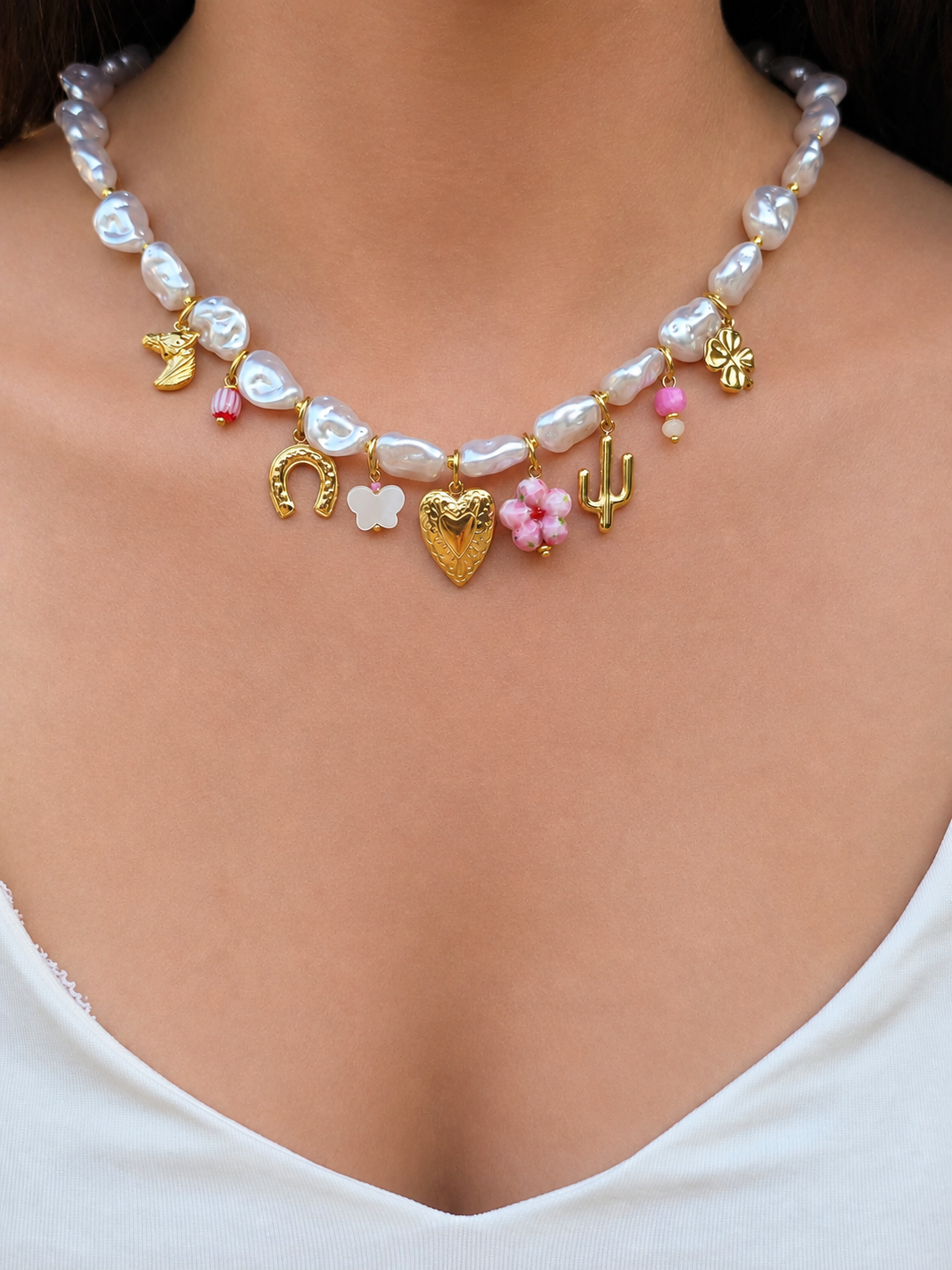 Mahé • Collier breloque acier inoxydable et perles
