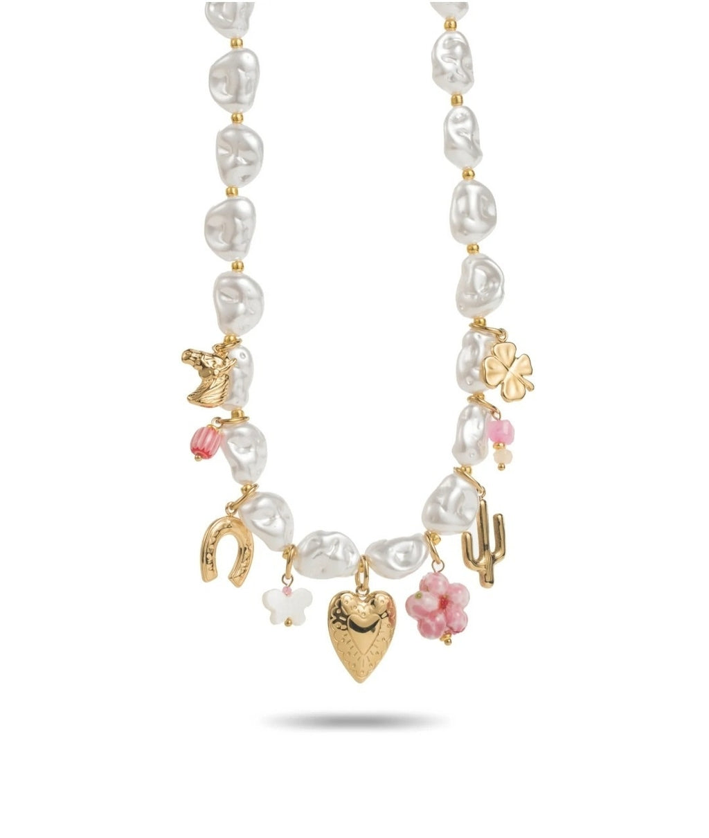 Mahé • Collier breloque acier inoxydable et perles